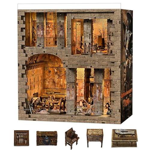 fifijoy Book Nook Kit Egyptian Pharaohs Tomb DIY Miniature House Kit for Adults and Teens Dollhouse BookNook Tiny House Bookshelf Decor 3D Wooden Puzzle Unique Gifts for Family and Friends - Image 1