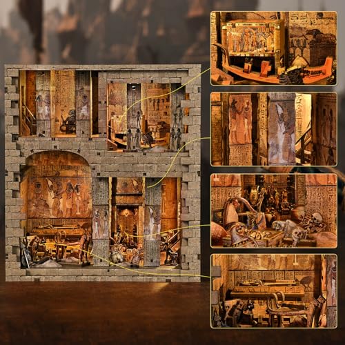 fifijoy Book Nook Kit Egyptian Pharaohs Tomb DIY Miniature House Kit for Adults and Teens Dollhouse BookNook Tiny House Bookshelf Decor 3D Wooden Puzzle Unique Gifts for Family and Friends - Image 5