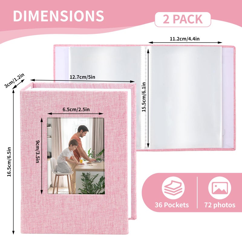 vivinin 2 Pack Photo Album 4x6, Linen Cover Photo Book, Small Photo Album Book for 36 Pockets Hold 72 Pictures, Picture Book for Photos Family Anniversaries Baby Vacationsï¼ˆPinkï¼‰ - Image 2