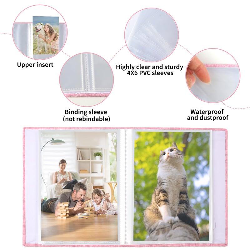 vivinin 2 Pack Photo Album 4x6, Linen Cover Photo Book, Small Photo Album Book for 36 Pockets Hold 72 Pictures, Picture Book for Photos Family Anniversaries Baby Vacationsï¼ˆPinkï¼‰ - Image 5