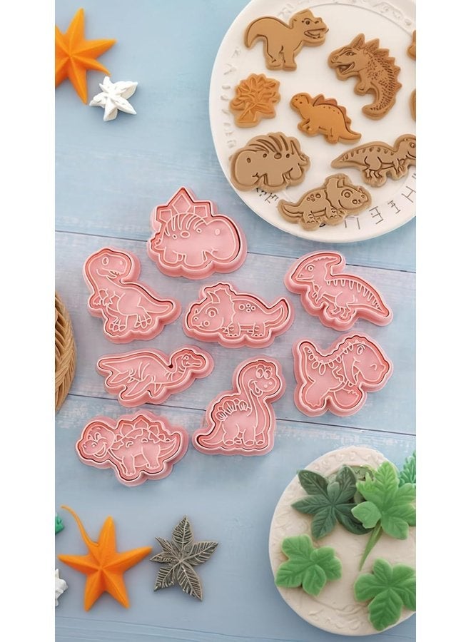 أوزيغالور طقم قواطع كوكيز ديناصور ثلاثي الأبعاد مكون من 8 قطع مع أدوات غطس النقش - للبسكويت والفوندان والجبن - Image 3