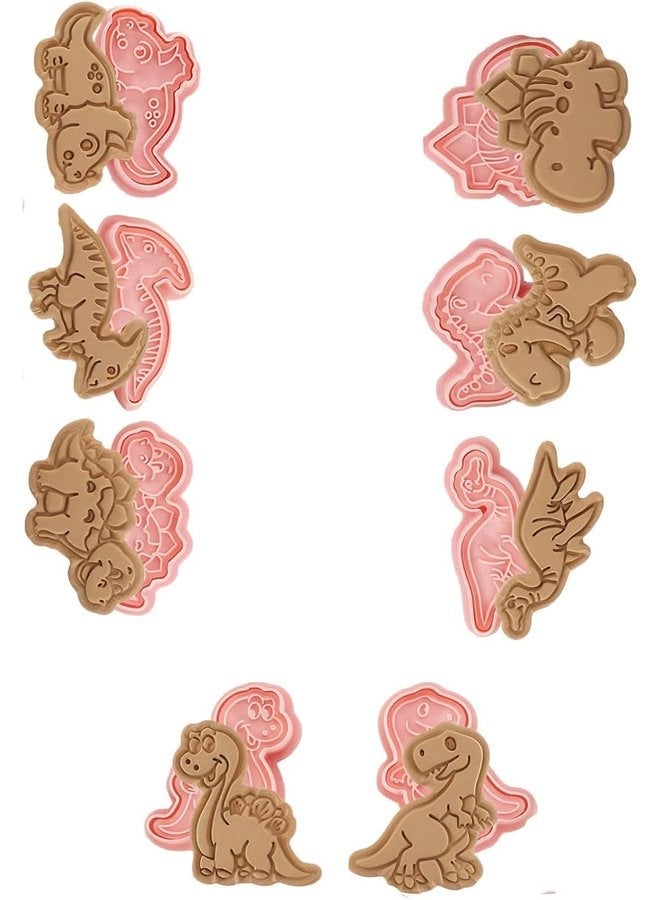 أوزيغالور طقم قواطع كوكيز ديناصور ثلاثي الأبعاد مكون من 8 قطع مع أدوات غطس النقش - للبسكويت والفوندان والجبن - Image 2