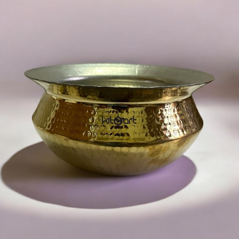 KITCART Brass Handi Sipri with Hammered Shinny Finish for Cooking Serving 2LITER - Image 1