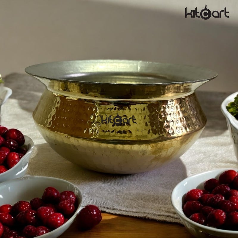 KITCART Brass Handi Sipri with Hammered Shinny Finish for Cooking Serving 2LITER - Image 3