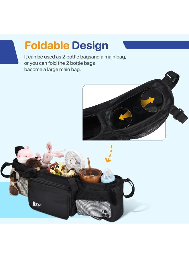 ZZM Bob Duallie Baby Jogger City Mini GT2 Double Stroller Organizer with 6 Compartments, 2 Thermal Pockets, Parent Console, Black Nylon - Image 5