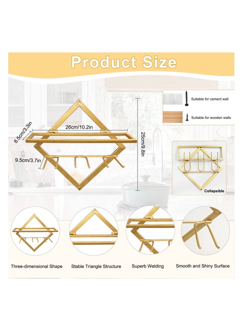 SYOSI حامل النبيذ المعدني SYOSI المثبت على الحائط، رفوف النبيذ الأحمر القابلة للطي مع 3 حوامل للكؤوس، حامل زجاجات النبيذ الأحمر مع براغي لتزيين جدران المطبخ بالمنزل - Image 2