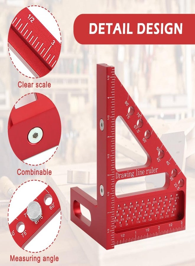 EMVANV 3D Multi Angle Measuring Ruler, 3D Hole Position Layout Drawing 45 and 90 Degree Woodworking Square Small Framing Square Tool with Angle Position Pin for Carpentry (Red) - Image 5