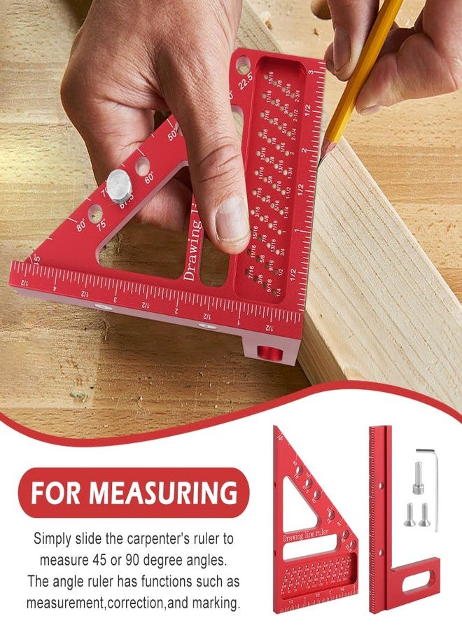 EMVANV 3D Multi Angle Measuring Ruler, 3D Hole Position Layout Drawing 45 and 90 Degree Woodworking Square Small Framing Square Tool with Angle Position Pin for Carpentry (Red) - Image 4
