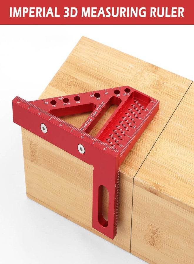 EMVANV 3D Multi Angle Measuring Ruler, 3D Hole Position Layout Drawing 45 and 90 Degree Woodworking Square Small Framing Square Tool with Angle Position Pin for Carpentry (Red) - Image 3
