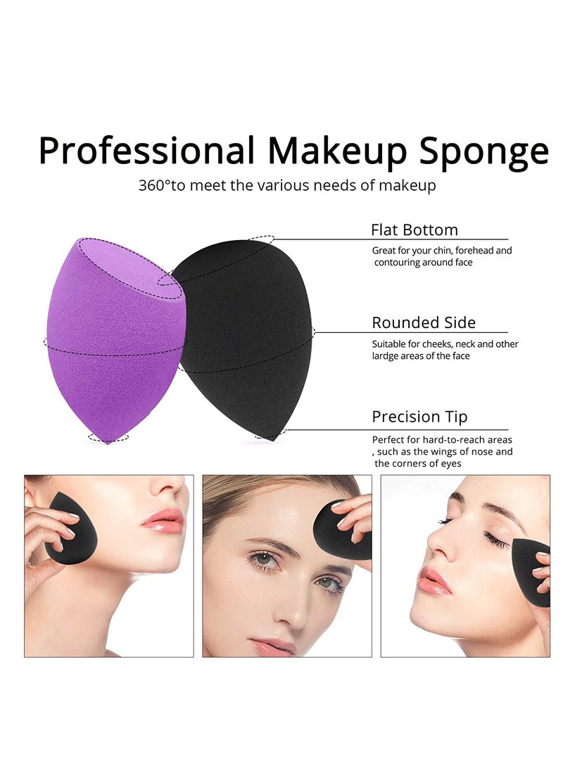 SYOSI Makeup Sponge, 10 Pcs Latex-free and Vegan Beauty Sponge, Flawless for Cream, Liquid Foundation & Powder Application, Professional Beauty Makeup Set for Dry & Wet Use (Purple & Black) - Image 2