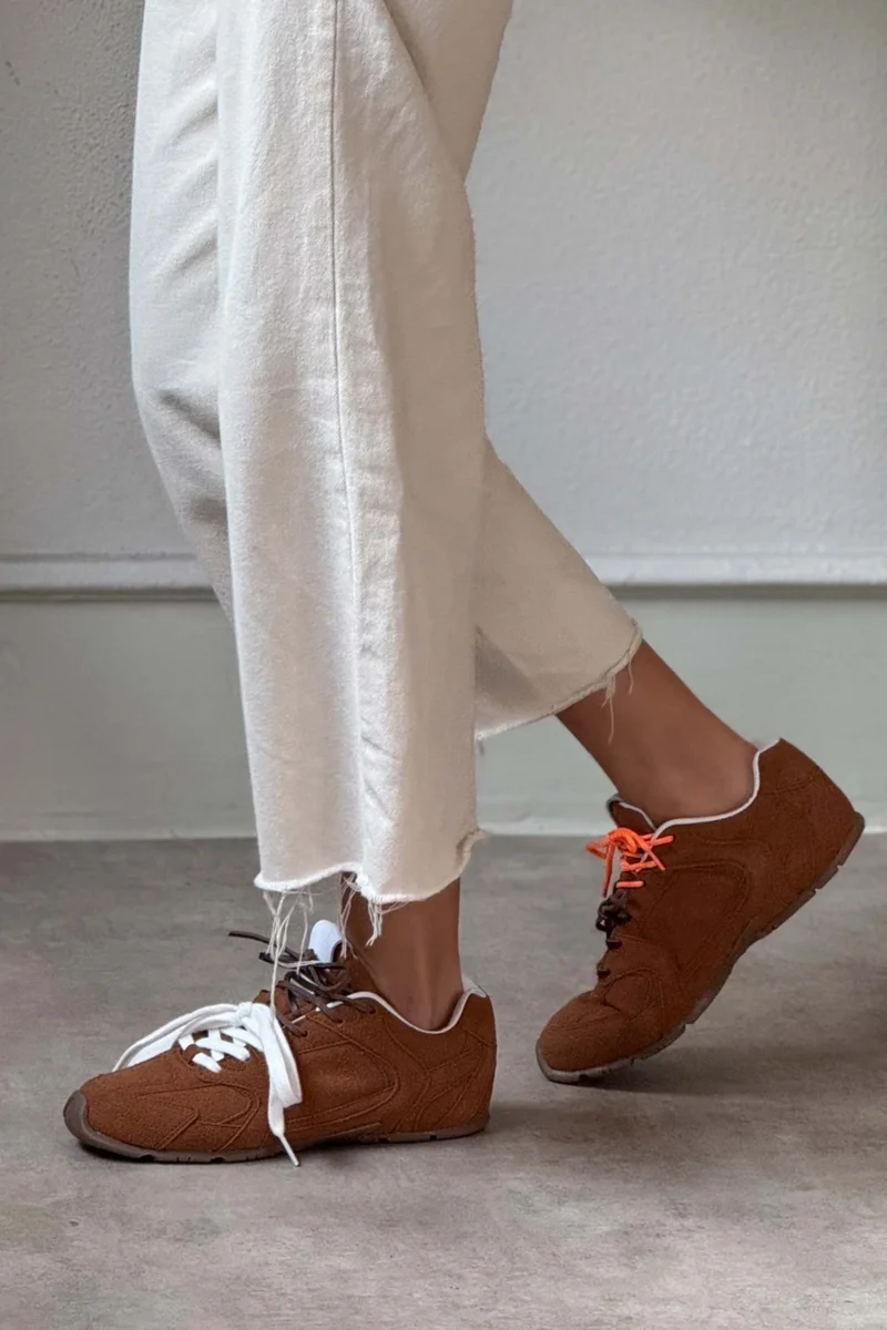 Nişantaşı Shoes Bellini Brown Suede Flat Sole Women's Lace-Up Sports Shoes