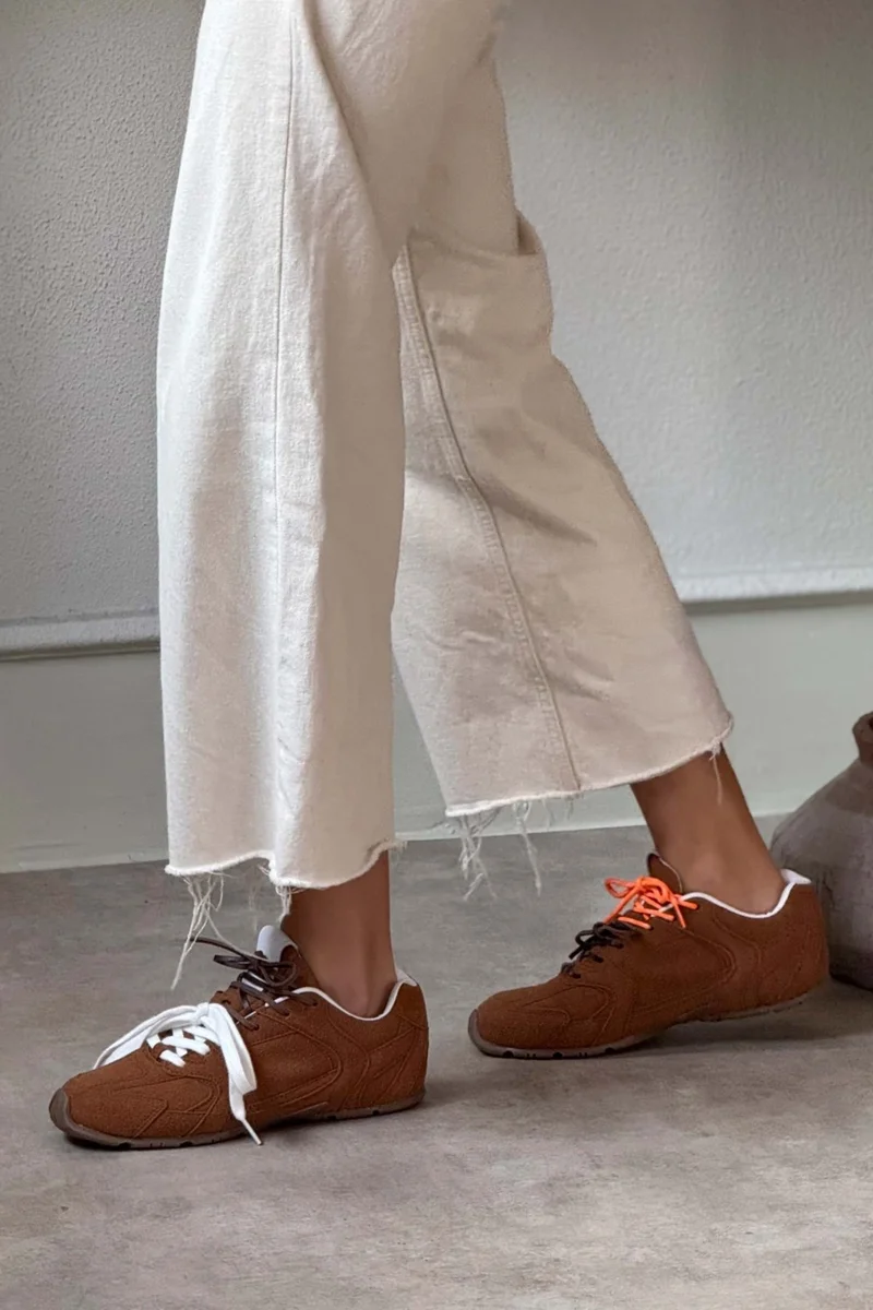 Nişantaşı Shoes Bellini Brown Suede Flat Sole Women's Lace-Up Sports Shoes