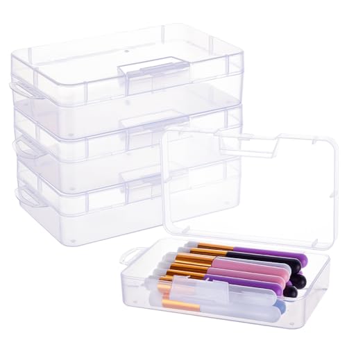 BENECREAT 4 Pack 55x335x15 Large Clear Plastic Box Container Clear Storage Organizer with Hinged Lid for Small Craft Accessories Office Supplies Clips - Image 1