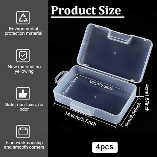 BENECREAT 4 Pack 55x335x15 Large Clear Plastic Box Container Clear Storage Organizer with Hinged Lid for Small Craft Accessories Office Supplies Clips - Image 3