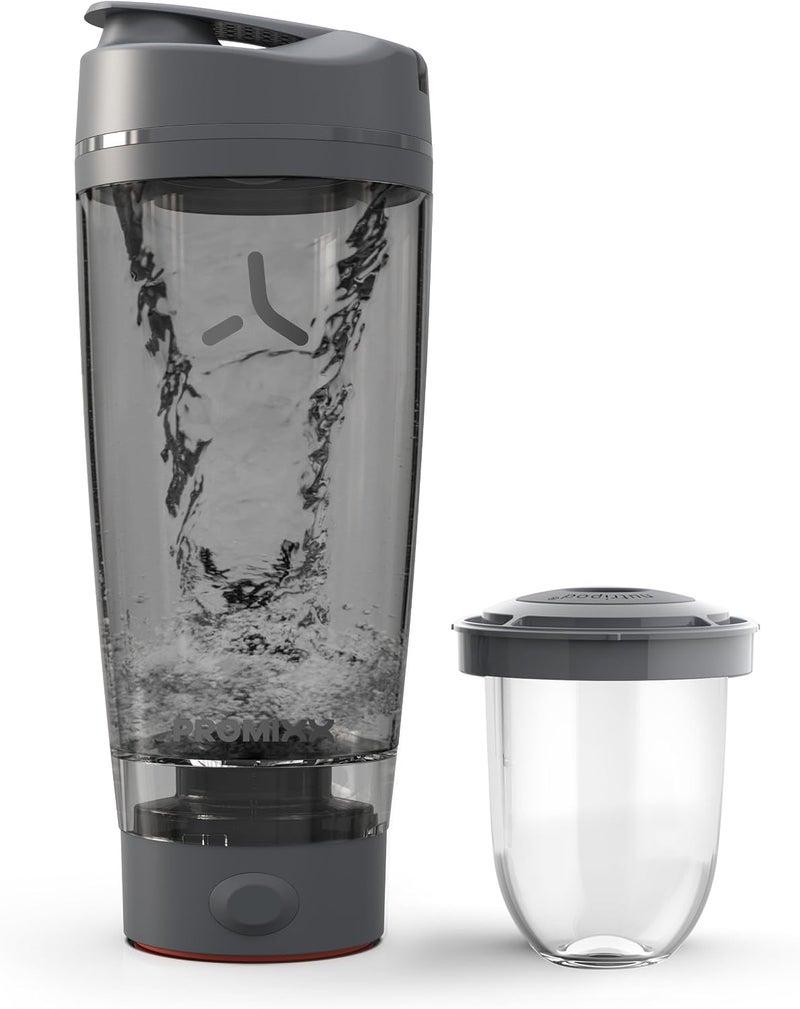 Promixx Pro Shaker Bottle New Edition - Rechargeable, Powerful for Smooth Protein Shakes - includes Supplement Storage - BPA Free, 600ml Cup, Graphite Gray - Image 2