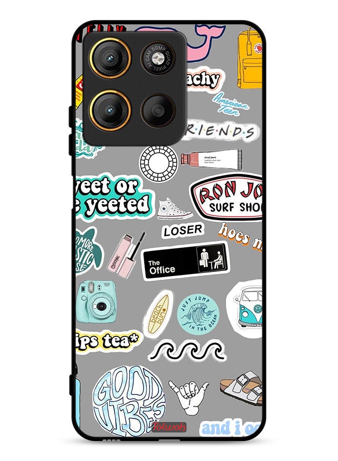Tolwak Motorola Moto G15 Protective Case Cover Good Vibes Stickers
