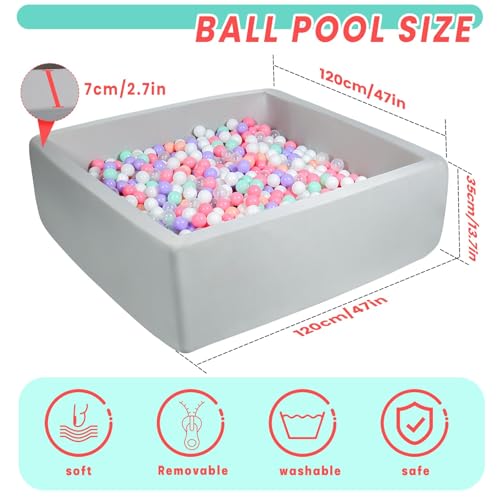 FUBOTRAD Ball Pits 472 x 472 x 137 Thickness 27 Foam Ball Pits for Kids Toddlers Soft Play Equipment for Toddlers Light Gray - Image 5