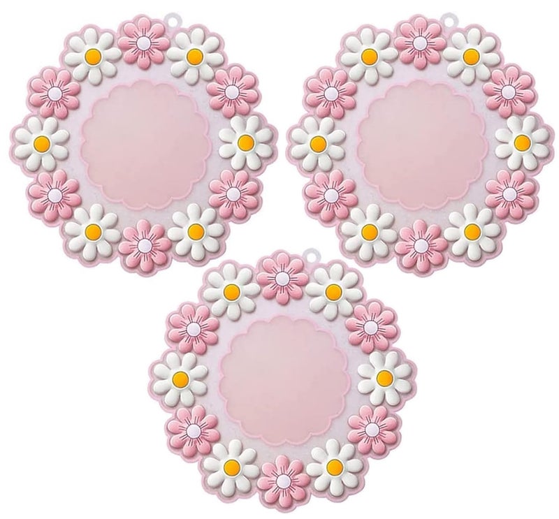 Turbid Silicone Coasters for Dining Table Set of 3 20 20 CM Large Round Pink Daisy Flower Design NonSlip Heat Resistant Trivet Mats Dining Table Pads for Hot Pots Bowls Dishes Drink - Image 1