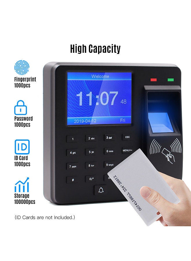 Access Control Time Attendance Machine Fingerprint/Password/ID Card Recognition Time Clock with 2.4 Inch Display Screen Employee Checking-in Recorder Multi-language Support U Disk Export Report