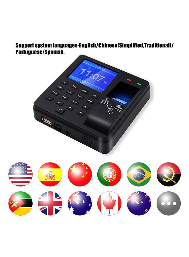 Access Control Time Attendance Machine Fingerprint/Password/ID Card Recognition Time Clock with 2.4 Inch Display Screen Employee Checking-in Recorder Multi-language Support U Disk Export Report