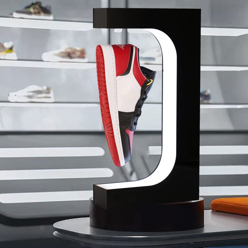 DuliCube Levitating Shoe Display Floating Shelf Magnetic Sneaker Stand with LED Light Rotating Acrylic Holder for Advertising Exhibition Show in Shop Store Gift Home Decoration Black 2