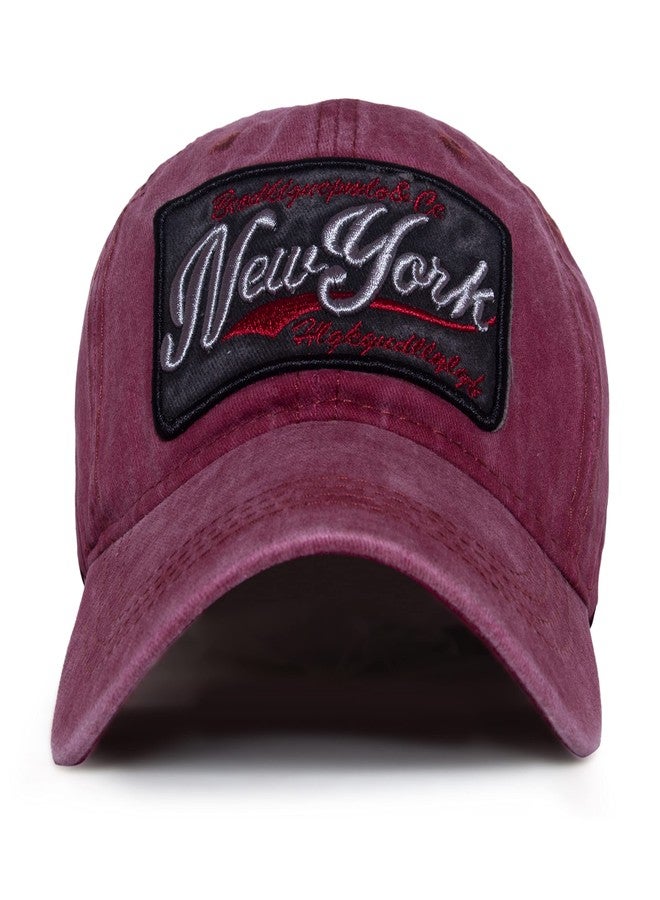 Aavjo New York Design Unisex Denim Cotton Cap with Adjustable Strap (Red) - Image 1