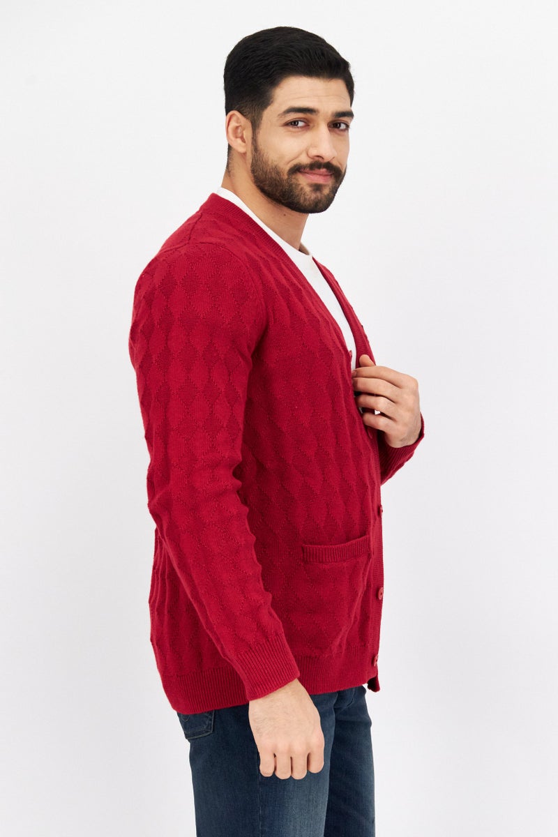 Lyle & Scott Men V-Neck Long Sleeve Embroidered Logo Cardigans, Red - Image 2