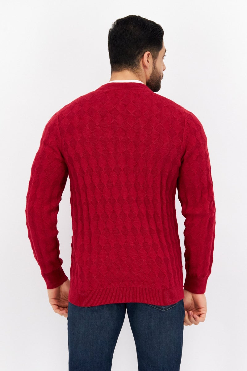 Lyle & Scott Men V-Neck Long Sleeve Embroidered Logo Cardigans, Red - Image 3