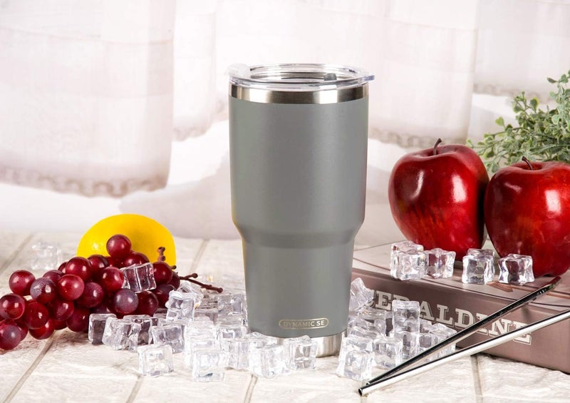 DS 30oz Grey Tumbler Stainless Steel Insulated Travel Mug with Straw Lid Cleaning Brush (30oz Grey) - Image 5