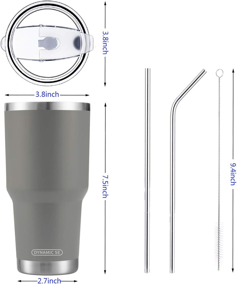 DS 30oz Grey Tumbler Stainless Steel Insulated Travel Mug with Straw Lid Cleaning Brush (30oz Grey) - Image 3