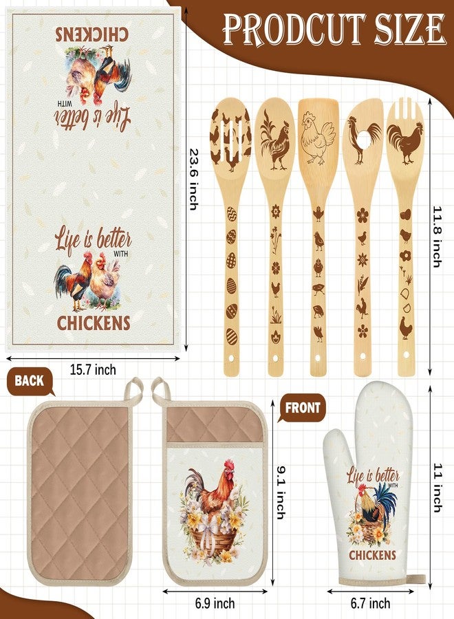 Funnymoom 10 Pcs Mother's Day Chicken Kitchen Gift Set for Women Include Apron Oven Mitts Pot Holder Dish Towel Cooking Utensil Kit - Image 2