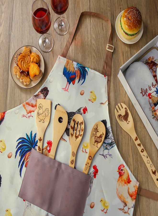 Funnymoom 10 Pcs Mother's Day Chicken Kitchen Gift Set for Women Include Apron Oven Mitts Pot Holder Dish Towel Cooking Utensil Kit - Image 5
