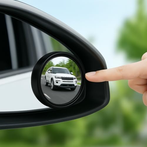 FLAVION HD Glass Blind Spot Mirror Round 360° Side view Blindspot with Frame, Self-Adhesive for universal car Fit with Adjustable Angle, Easy Installation for Cars, SUVs,Trucks (BLACK, PACK OF 1) - Image 1