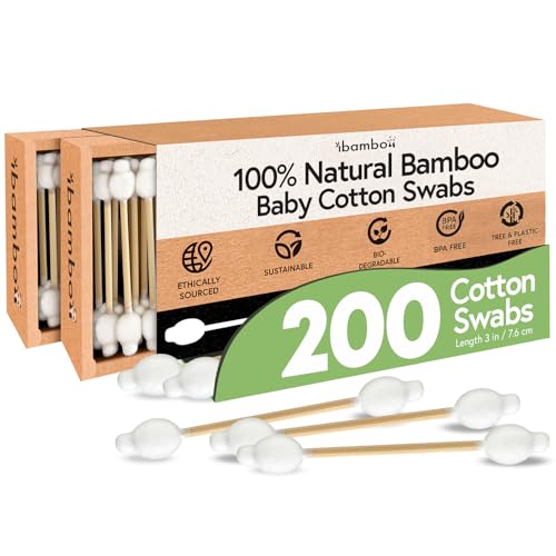 Ibambo 100 Bamboo Cotton Swabs for Ears 200Pack Perfect for Baby Personal Care DoubleTipped Ear Swabs Cotton for Makeup Cleaning FSC Certified Hypoallergenic Made for All Ages Pets