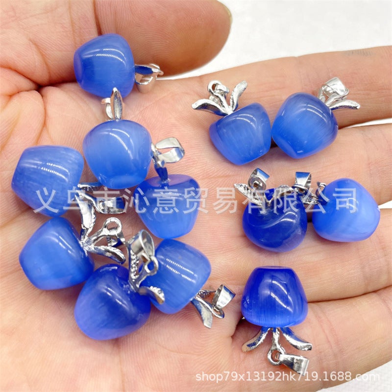 Generic Fashion Jewelry Color Cats Eye Apple Pendant DIY Making Necklace Earrings Pendant Christmas Eve Gift Sky Blue (silver buckle) 