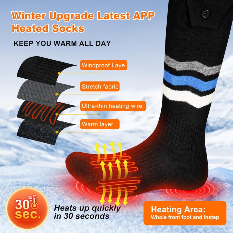 WAMOVAL Heated Socks, Heated Socks for Men Women with APP Control, 10000mAh Rechargeable Electric Up to 10 Hours Washable Winter Warm Socks Foot Warmer for Skiing Cycling Camping - Image 5