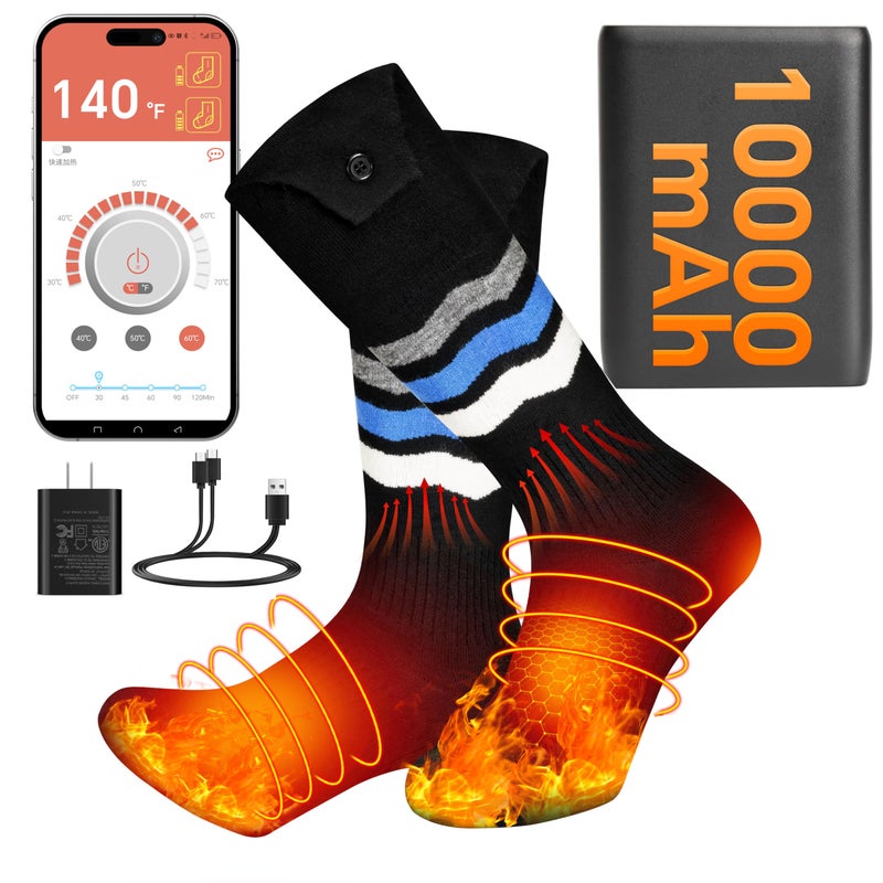 WAMOVAL Heated Socks, Heated Socks for Men Women with APP Control, 10000mAh Rechargeable Electric Up to 10 Hours Washable Winter Warm Socks Foot Warmer for Skiing Cycling Camping - Image 1