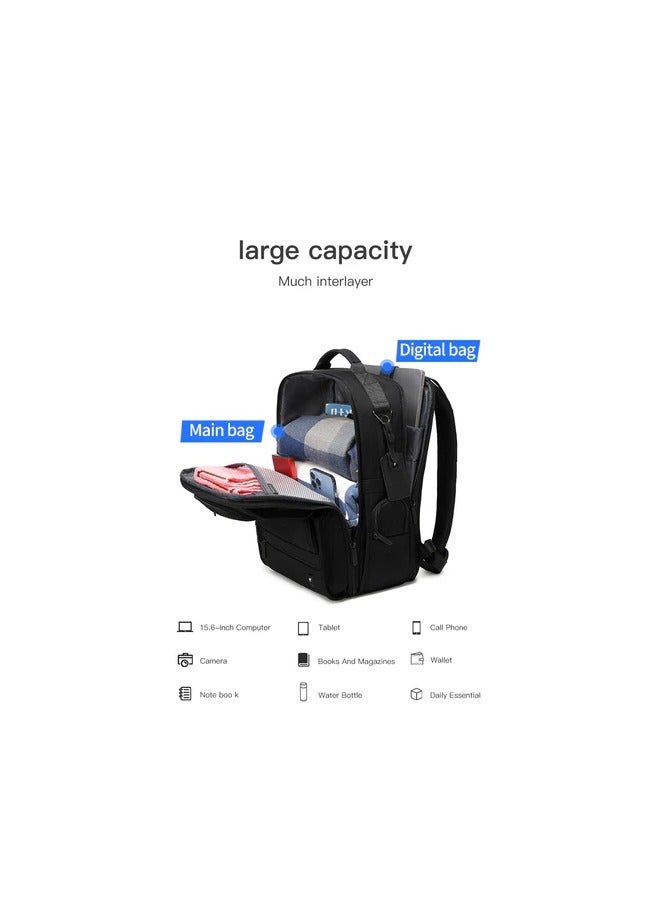 15.6-inch Waterproof Laptop Backpack Large Capacity Travel High Quality by Rahala, Black