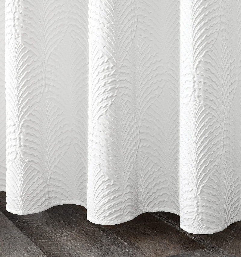 Gibelle Extra Long Shower Curtain 72 x 84  Tall 3D Embossed Textured White Fabric Shower Curtain  Modern Farmhouse Chic Soft Cloth Bathroom Curtains Shower Set with Hooks - Image 4