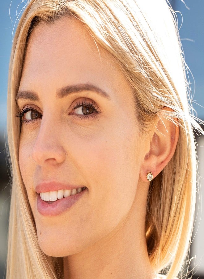 LIFETIME JEWELRY Cubic Zirconia Gold Framed Button Stud Earrings 24k Gold Plated - Image 2