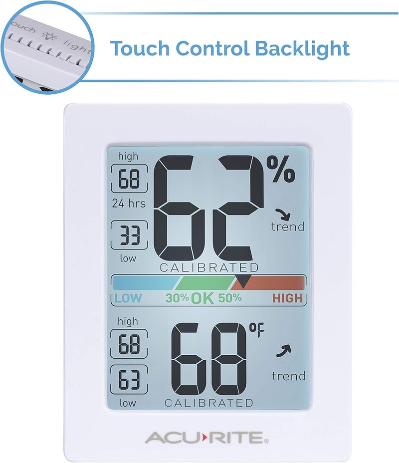 Acurite Pro Humidity Meter & Thermometer with Touch Activated Backlight, White - Image 2