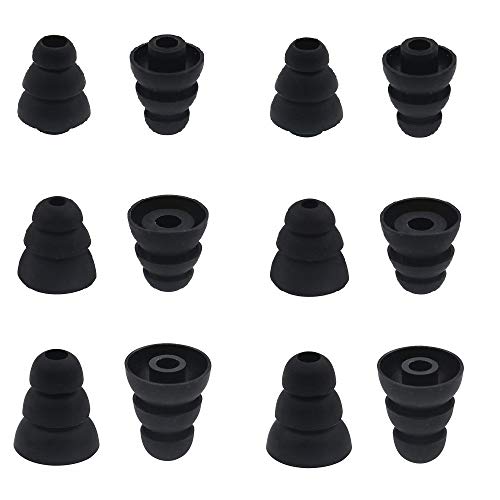 BLLQ 6 Pairs Replacement Triple Flange Conical Ear Tips Earbuds Eartips Silicone Buds for Most in Ear Headphones (Sony Senso Powerbeats Jaybird etc.) Black [S/M/L 3 Size] (3flange Tips 3) - Image 1