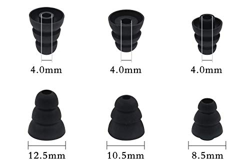 BLLQ 6 Pairs Replacement Triple Flange Conical Ear Tips Earbuds Eartips Silicone Buds for Most in Ear Headphones (Sony Senso Powerbeats Jaybird etc.) Black [S/M/L 3 Size] (3flange Tips 3) - Image 2