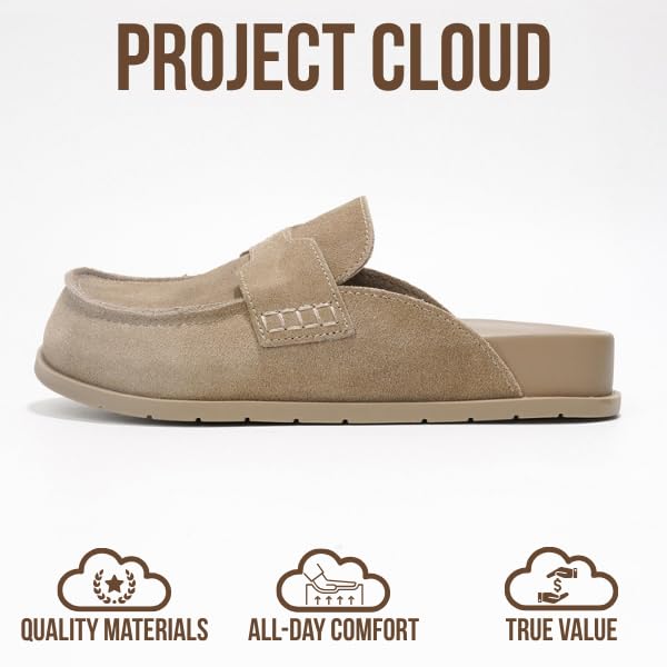 Project Cloud Genuine Leather Womens Clog - Memory Foam Arch Support Non-Slip Sole Mules & Clogs for Women Footwear - Platform Winter Shoes (Foamy, TAUPSUEDE, 6.5) - Image 3