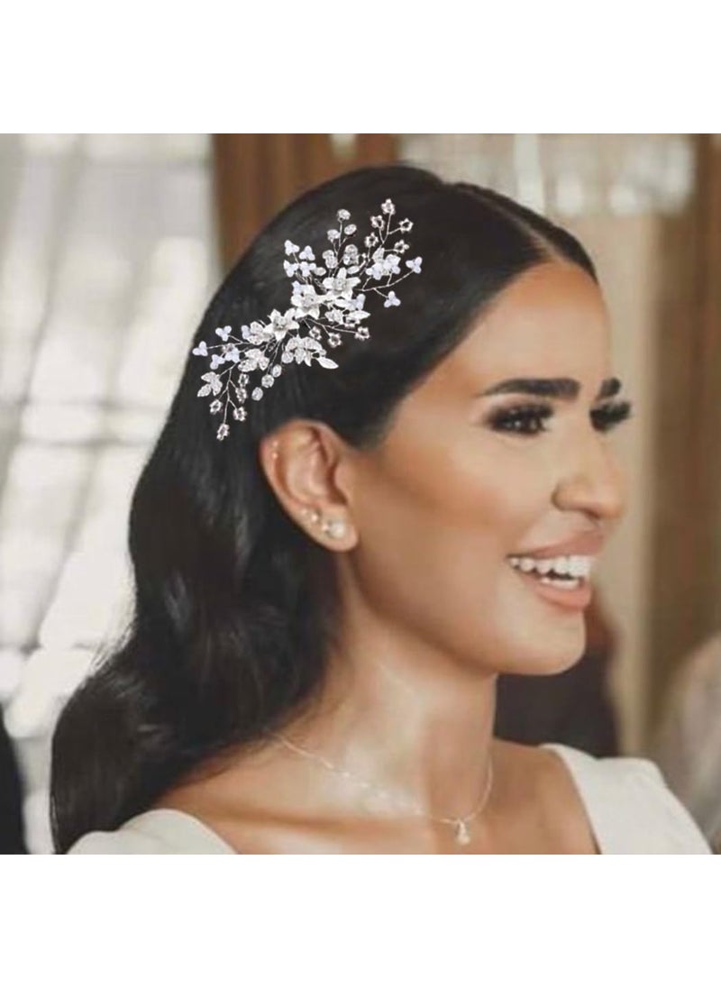 Catery Catery Rhinestone Hair Combs Silver Flower Wedding Hairpieces Bridal Side Clips Accessories for Brides and Women 