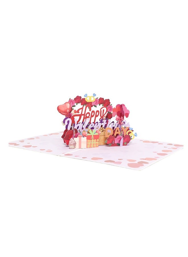 بيوينتي بطاقة تهنئة على شكل إكليل من الورود بتقنية الليزر للاحتفال بعيد الحب، بطاقة ثلاثية الأبعاد للاحتفال بالذكرى السنوية