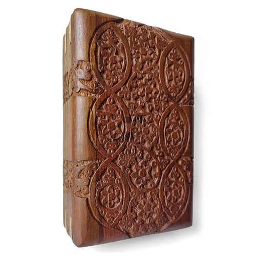 GURU JEE Hand Carved Wooden Decorative Floral Carvings Multipurpose Storage Organiser Keepsake Jewellery Box 20x12.5x6.5 CM - Image 2