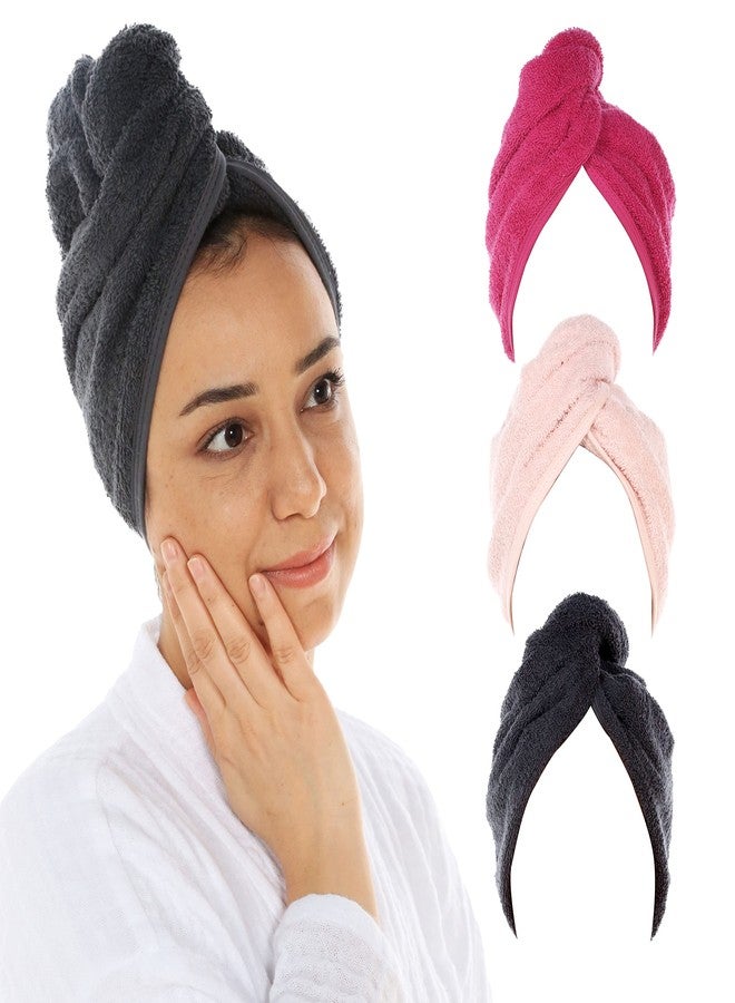 Cacala Terry Cloth Shower Cap for Women - Luxurious Hair Towel Wrap - Non-Frizz Hair Wraps for Women Wet Hair with Holding Loop and Buttons - Highly Absorbent Head Wrap with Accessories - 3pcs - Image 1
