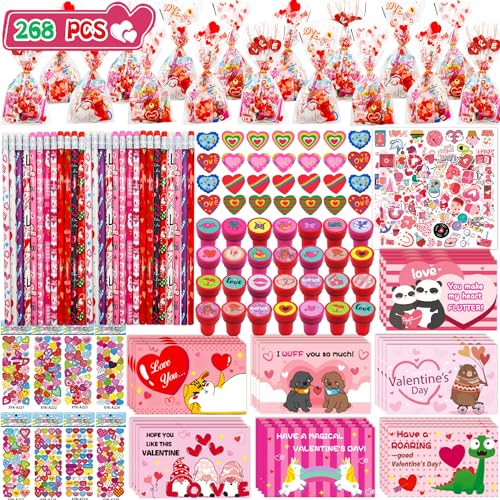 Phaorui 268pcs Valentines Day Gifts for Kids Classroom Valentines Goodie Bags Stuffers Valentine Card Gift for Kid Valentine Classroom Party Favors Prizes for Kids Girls - Image 1
