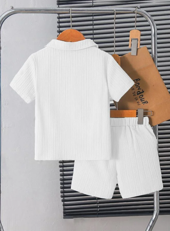 تايك تو Boys White Textured Shirt and Shorts Set